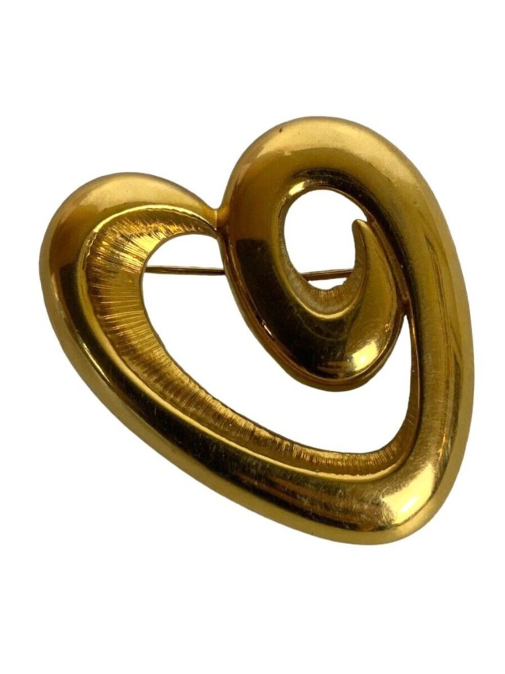 Monet Brooch Pin Gold Tone Stylized Open Heart Valentine Vtg
